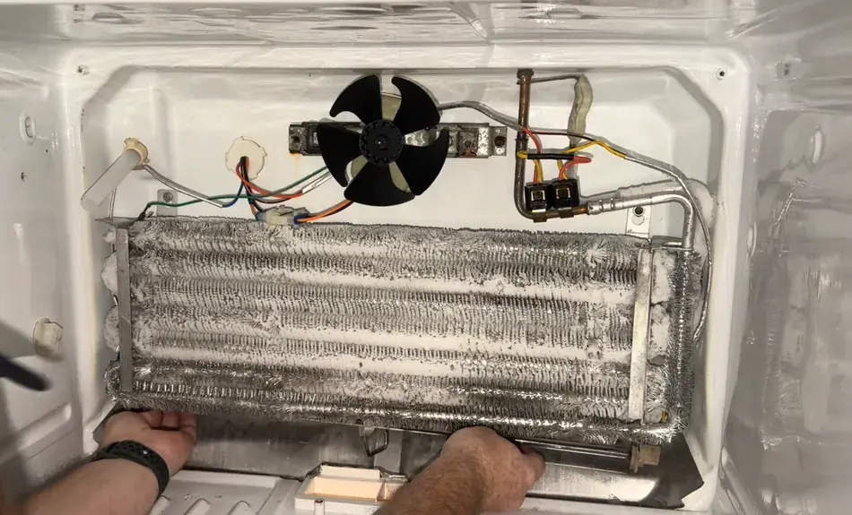 Refrigerator evaporator coil and fan motor checked when a fridge is not cooling